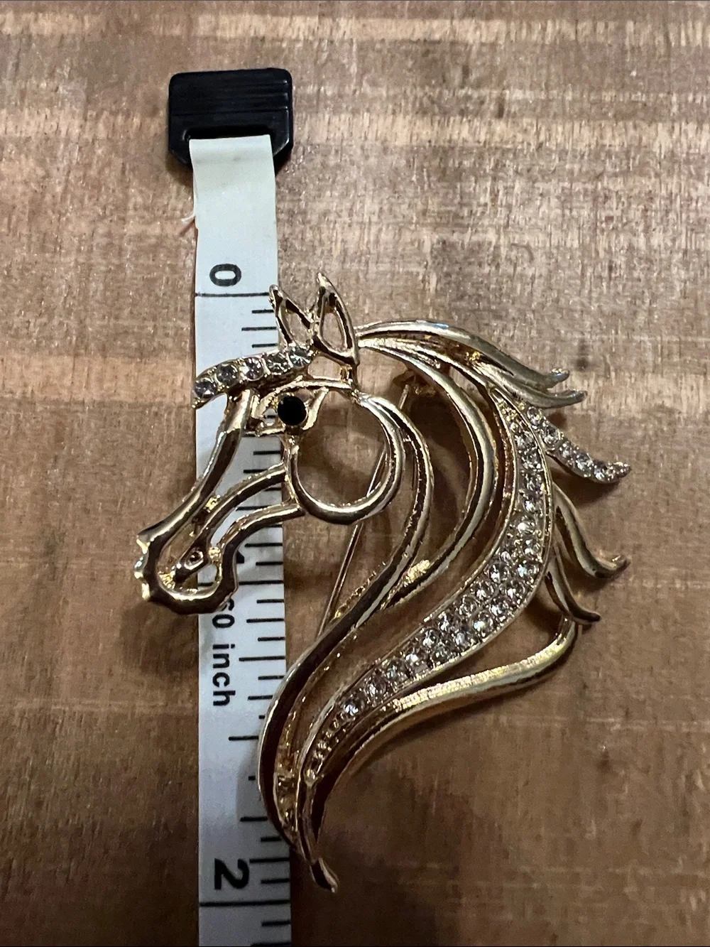 3/$18 Gold Horse Head Crystal Brooch Lot 6059